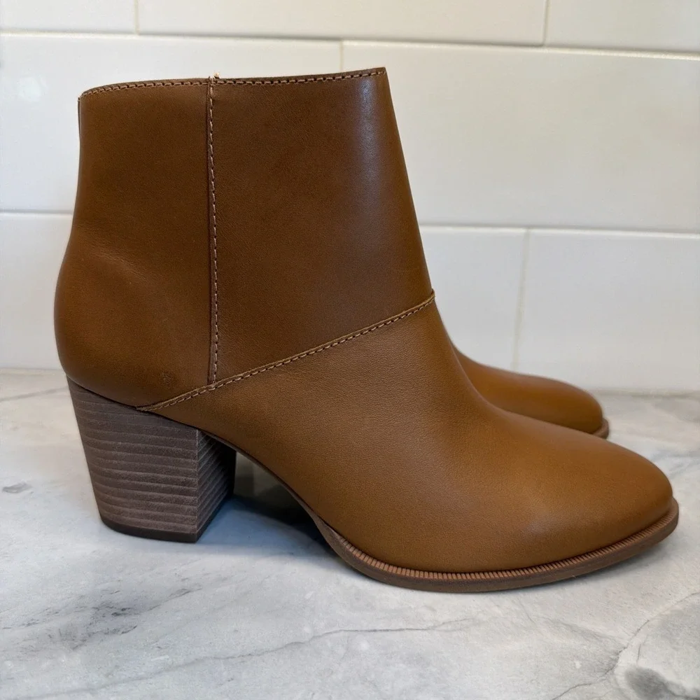 Madewell The Rosie Ankle Leather Bootie Side Zip Brown MA434 Women's Size 8.5